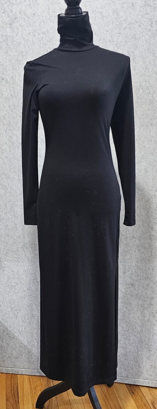 SUSANA MONACO Black Long Sleeve Turtleneck Side Slit Maxi Dress XS